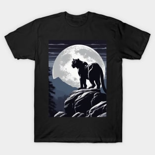 Black Panther Cat, Rock, Forest, Full Moon T-Shirt